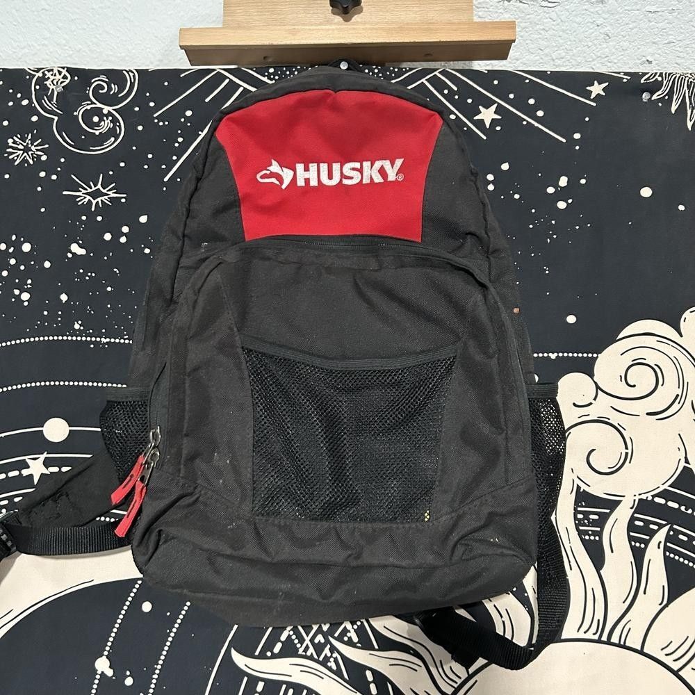 Husky Tool Backpack Men's Black Canvas Adjustable Shoulder Strap Water Resistant